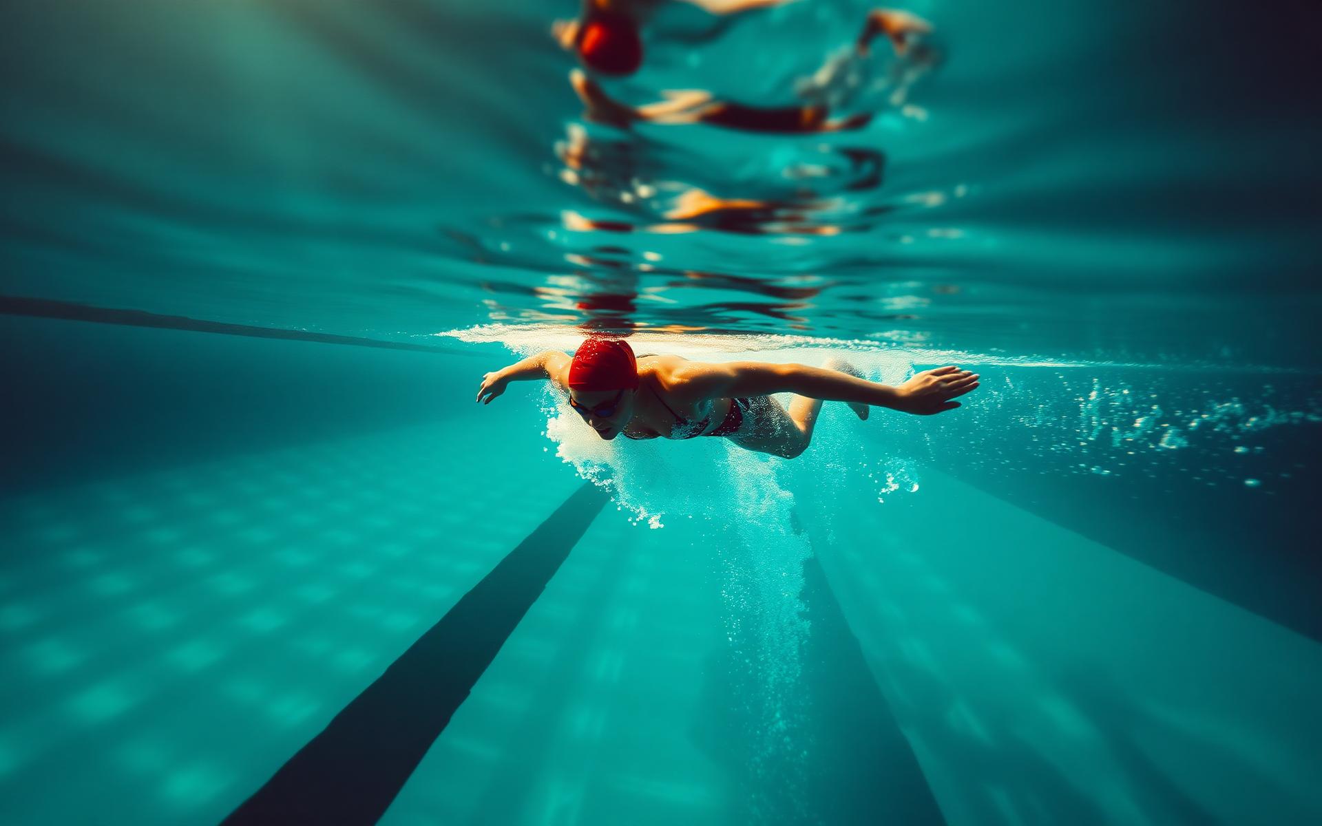 Competitive swimmer training underwater